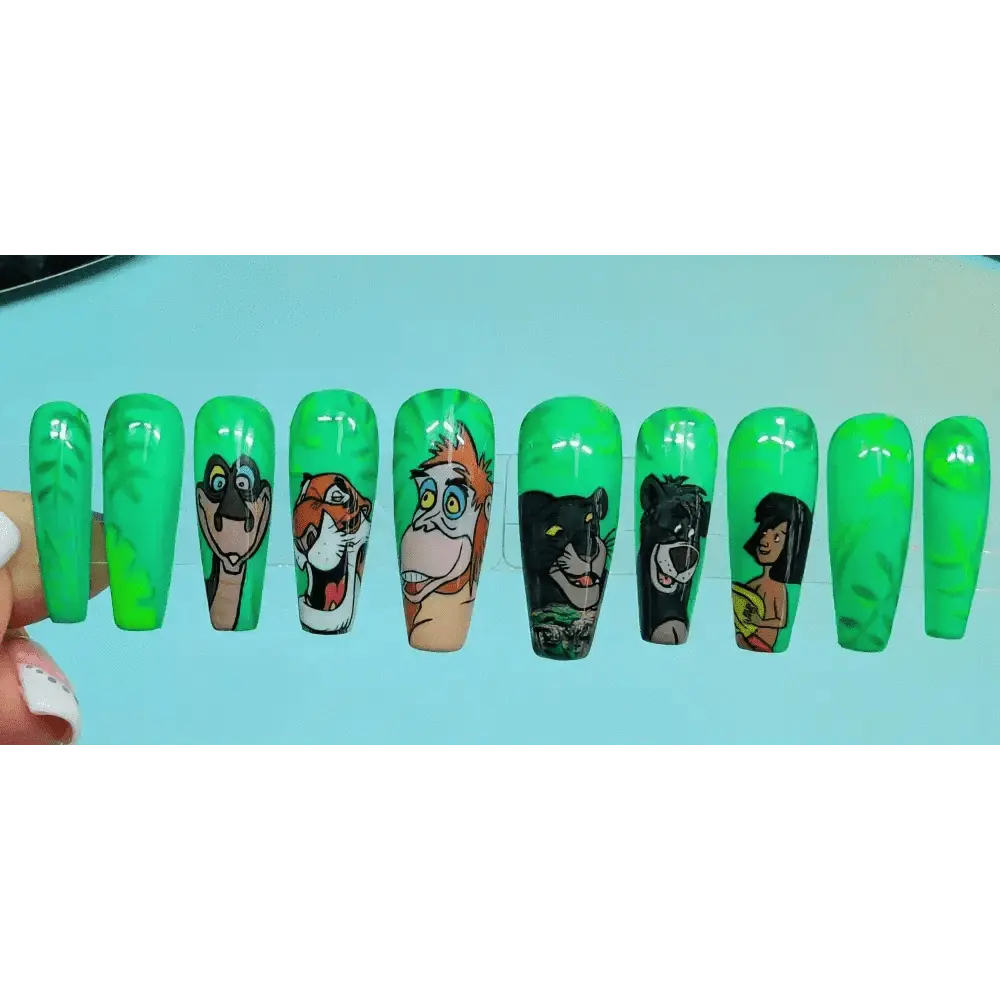 Pre Made Jungle Book Nails | Premium Character Art Press On Nails | Limited Edition Reusable 10pc Set UK - Nikki Nailed it