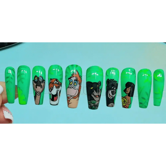 Pre Made Jungle Book Nails | Premium Character Art Press On Nails | Limited Edition Reusable 10pc Set UK - Nikki Nailed it