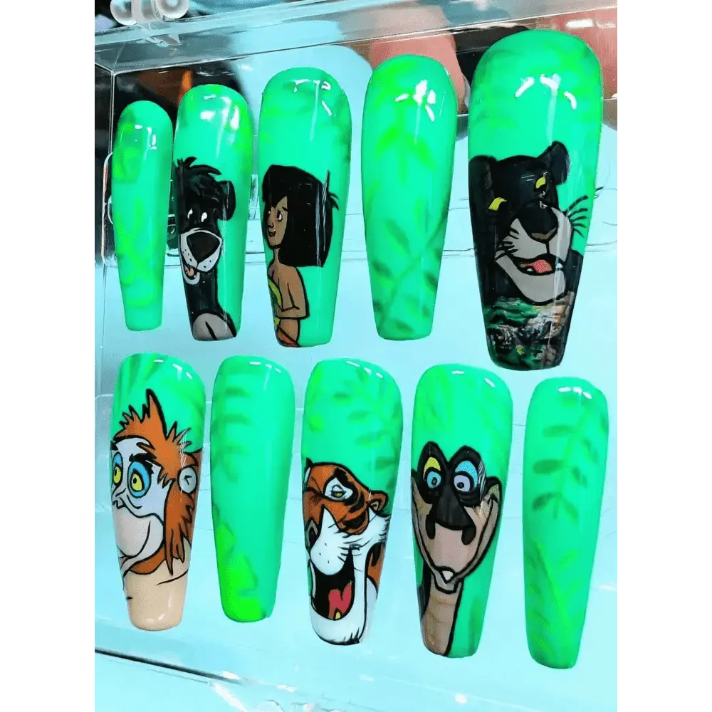 Pre Made Jungle Book Nails | Premium Character Art Press On Nails | Limited Edition Reusable 10pc Set UK - Nikki Nailed it