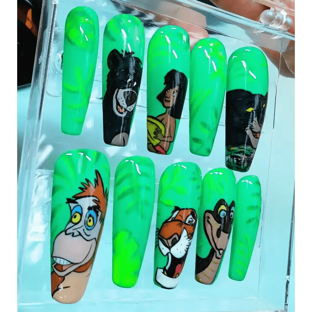 Pre Made Jungle Book Nails | Premium Character Art Press On Nails | Limited Edition Reusable 10pc Set UK - Nikki Nailed it