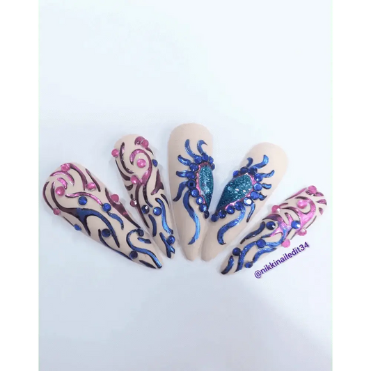 Pre Made Tino Vo Inspired Nails | Limited Edition Hand - Painted Luxury Press On Nails UK | Artificial Nails - Nikki Nailed it