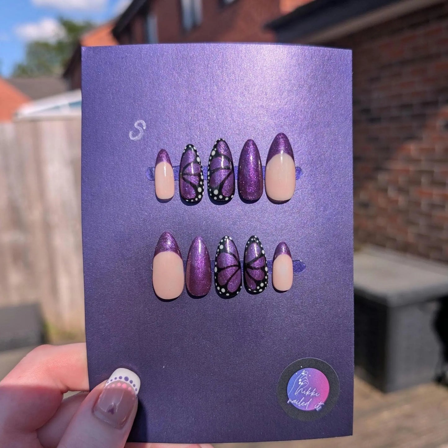 Purple Butterfly - Clearance Press On Nails | Limited Edition Reduced Price Nails UK | Artificial Reusable Nails | Luxury Press Ons 10pc Set - Nikki Nailed it