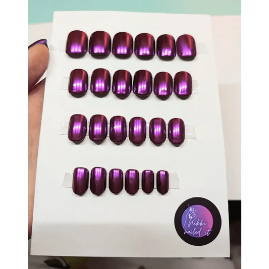 Purple Princess Chrome Nails - 24pc Luxury Press On Set | Hand - Painted Reusable Artificial Nails UK - Nikki Nailed it