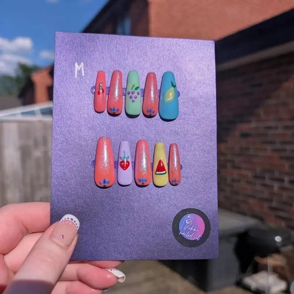 Sparkle Fruit Nails - Limited Edition Mix & Match Press On Nails | Luxury Reusable 10pc Set UK - Nikki Nailed it