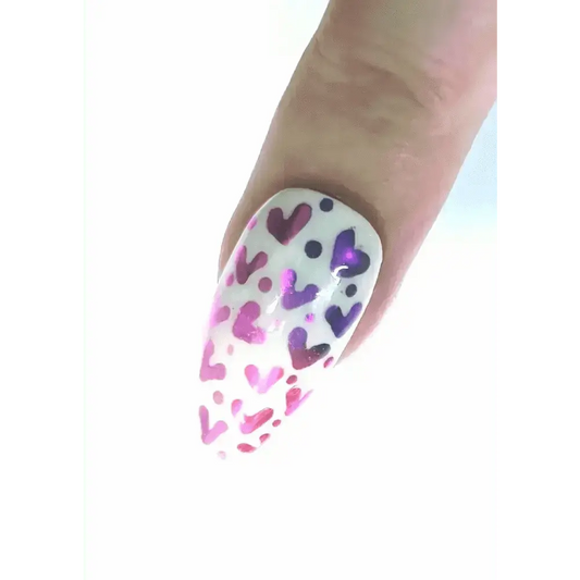Valentine's Day Pink Chrome Heart Nails - Luxury 10pc Ombre Press On Reusable Nails Set UK - Nikki Nailed it
