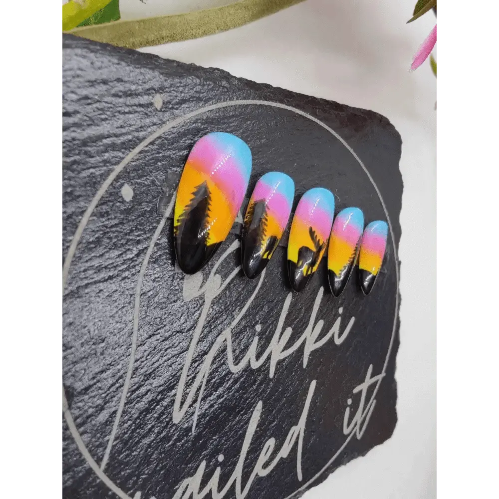 Winter Sunset Sillhouette Nails | 10pc Luxury Reusable Press On Nail Set | UK - Nikki Nailed it