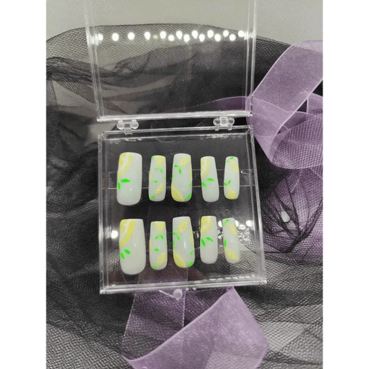 Yellow Lemon Nails Press On | Luxury Reusable 10pc Nail Set | Fruit Themed Press Ons UK - Nikki Nailed it