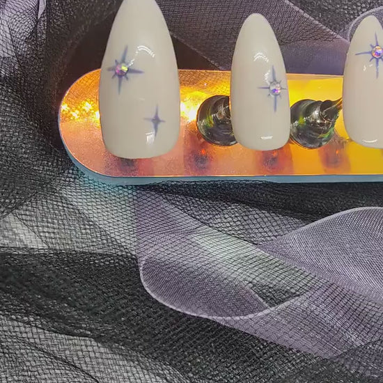 Custom Colour Simple Star 3d Gemstone Press On Nails UK | Luxury Nails | Press Ons | Artificial Nails | Reusable Nails | 10pc Nail Set