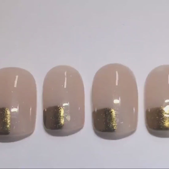 Gold Chrome Corner Nails | Luxury Press On Nails Set with Minimalist Abstract Chrome Design | 10pc Reusable Nail Set UK | Self Care