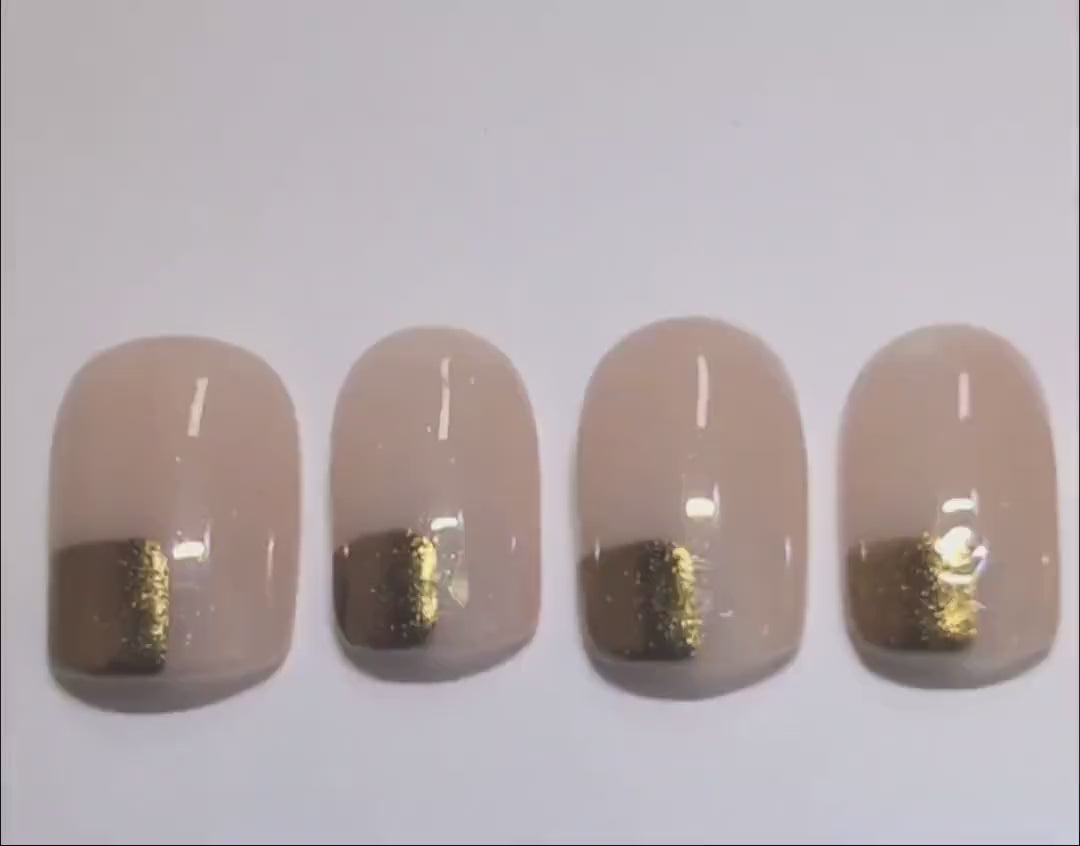 Gold Chrome Corner Nails | Luxury Press On Nails Set with Minimalist Abstract Chrome Design | 10pc Reusable Nail Set UK | Self Care