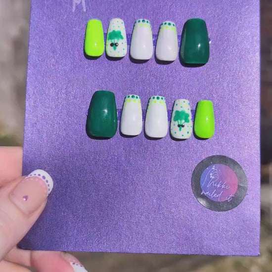 Broccoli Dude - Clearance Press On Nails | Limited Edition Reduced Price Nails UK | Artificial Reusable Nails | Luxury Press Ons 10pc Set