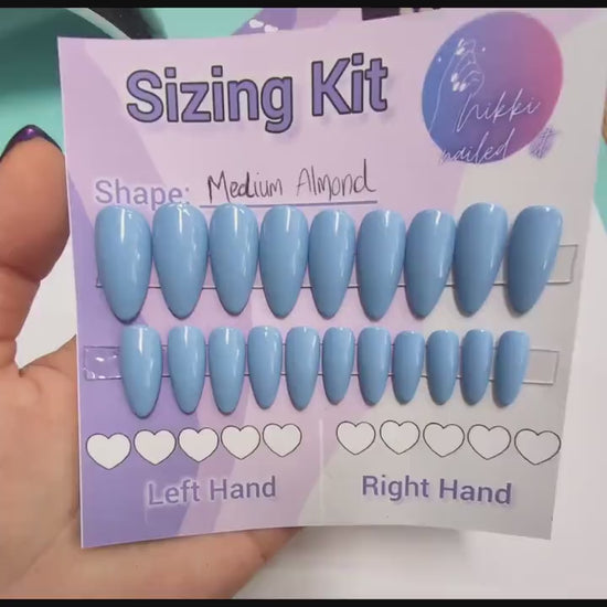 Ready to Wear Sizing Kit for Press On Nails - Solid or Glitter | Almond Square Stilletto Oval Coffin | Short, Medium, Long Length | 20pc Set