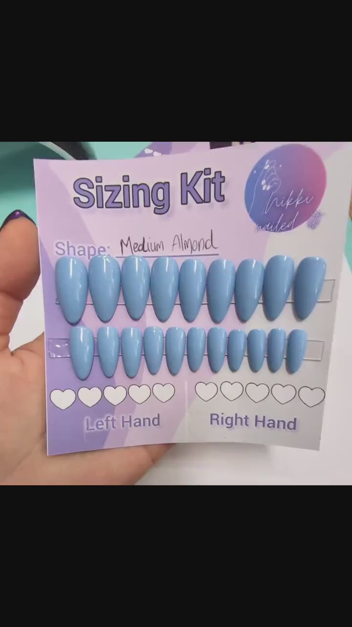 Ready to Wear Sizing Kit for Press On Nails - Solid or Glitter | Almond Square Stilletto Oval Coffin | Short, Medium, Long Length | 20pc Set