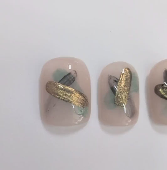 Abstract Brush Stroke Nails | Luxury Press On Nails Set with Abstract Chrome Design | 10pc Reusable Nail Set UK | Self Care