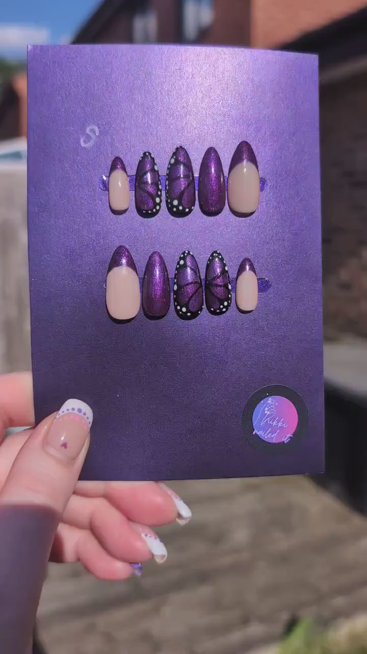 Purple Butterfly - Clearance Press On Nails | Limited Edition Reduced Price Nails UK | Artificial Reusable Nails | Luxury Press Ons 10pc Set