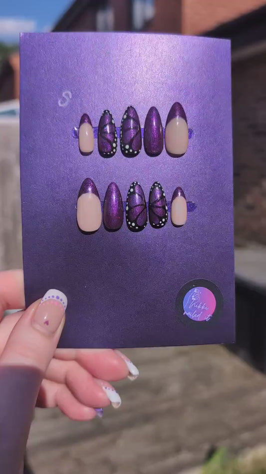 Purple Butterfly - Clearance Press On Nails | Limited Edition Reduced Price Nails UK | Artificial Reusable Nails | Luxury Press Ons 10pc Set