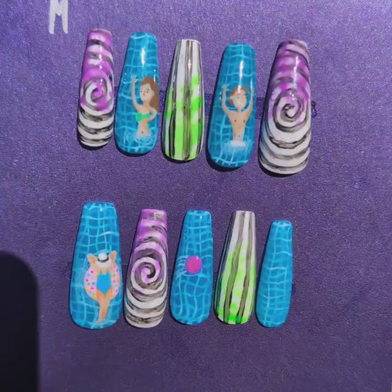 Beetlejuice Pool Party - Mix & Match Press On Nails | Limited Edition Nails UK | Artificial Reusable Nails | Luxury Press Ons 10pc Set