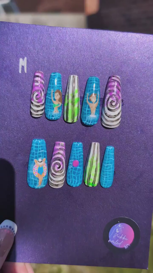 Beetlejuice Pool Party - Mix & Match Press On Nails | Limited Edition Nails UK | Artificial Reusable Nails | Luxury Press Ons 10pc Set