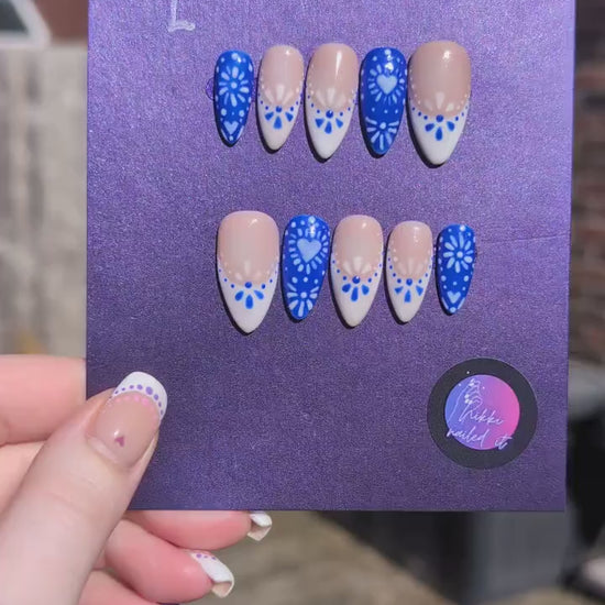 Greek Porcelain - Clearance Press On Nails | Limited Edition Reduced Price Nails UK | Artificial Reusable Nails | Luxury Press Ons 10pc Set