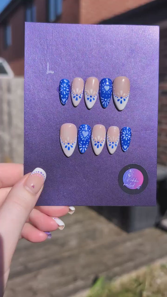 Greek Porcelain - Clearance Press On Nails | Limited Edition Reduced Price Nails UK | Artificial Reusable Nails | Luxury Press Ons 10pc Set