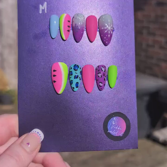 Neon Party - Mix & Match Press On Nails | Limited Edition Nails UK | Artificial Reusable Nails | Luxury Press Ons 10pc Set