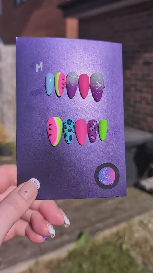 Neon Party - Mix & Match Press On Nails | Limited Edition Nails UK | Artificial Reusable Nails | Luxury Press Ons 10pc Set